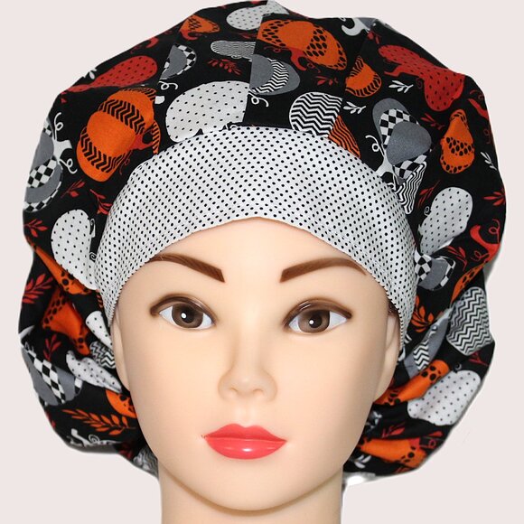 Womens Night Pumpkins Bouffant Scrub Cap, Handmade NWOT - Picture 3 of 7
